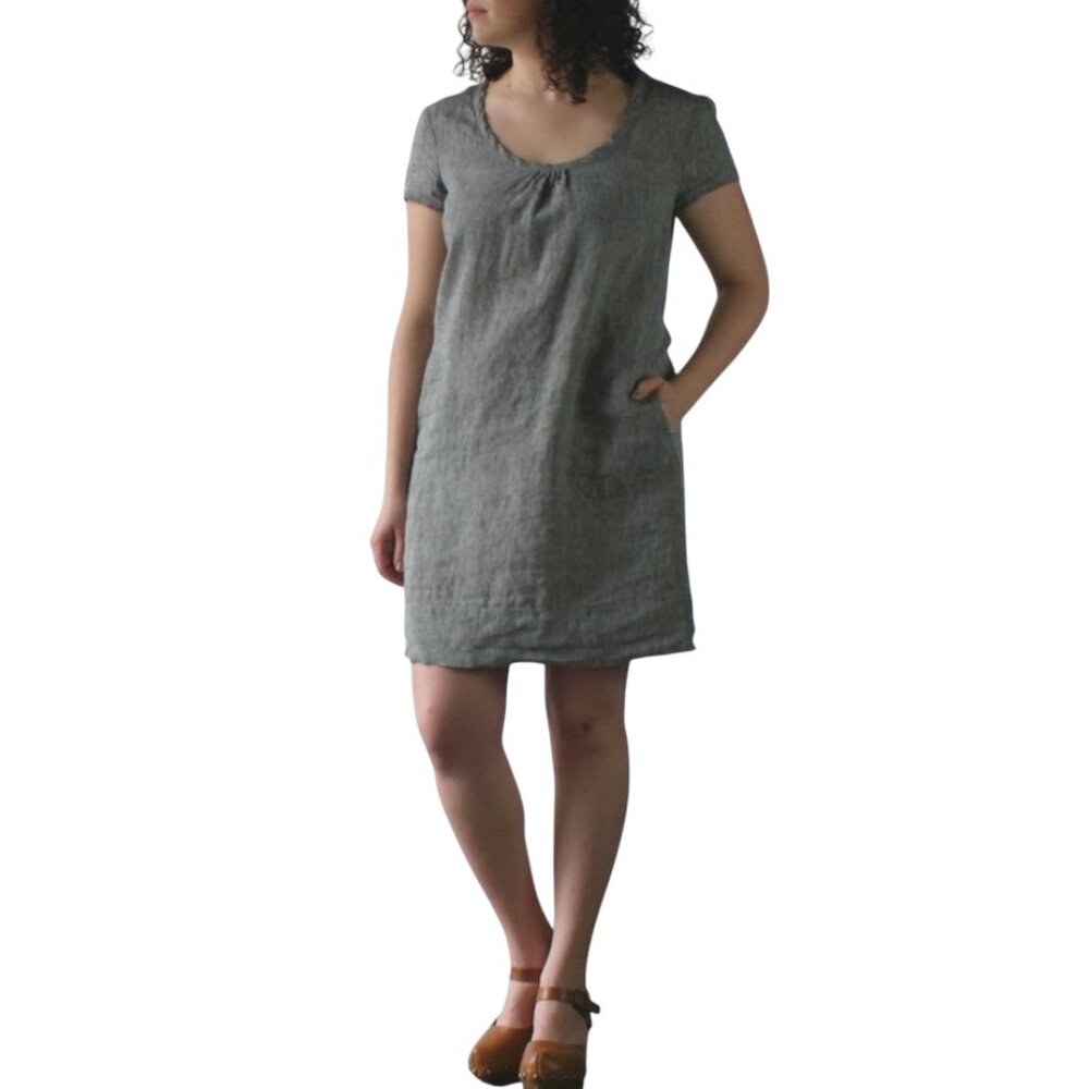 Nuthatch Shirred Washed Linen Pullover Dress, Gray, L